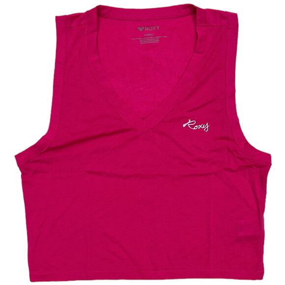 Roxy Women's Ocean Sweet Deep V-Neck Cropped Tee T-Shirt Tank Top in Hot Pink - Picture 6 of 7